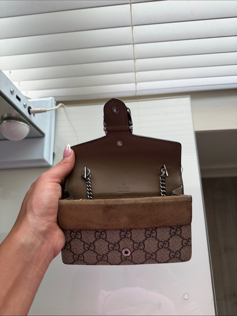 Gucci Beige GG Mini Shoulder Bag with Brown Trim and Silver Hardware - Picture 7 of 8